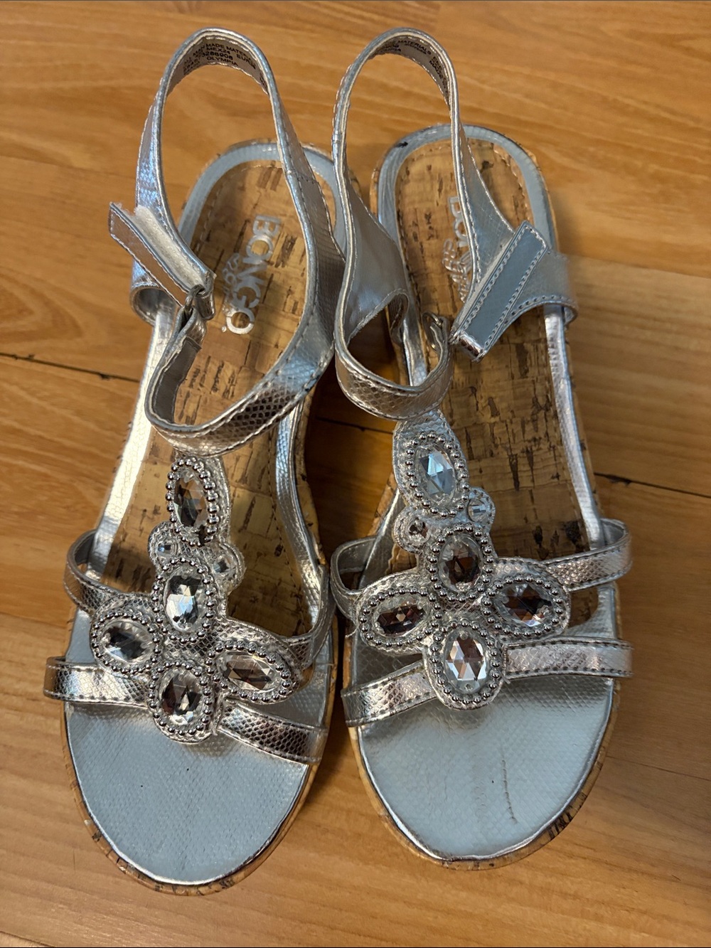 BCBG Silver Jeweled Slingback Sandals